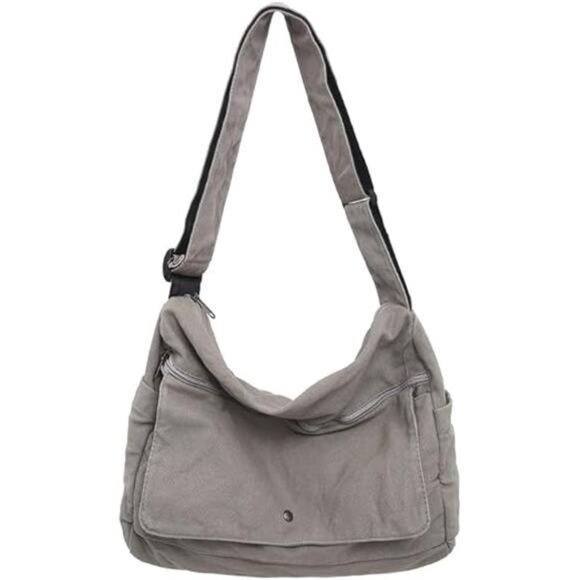 Casual Bag Canvas Shoulder Tote Travel Bag for Women and Men- Gray - Picture 2 of 6